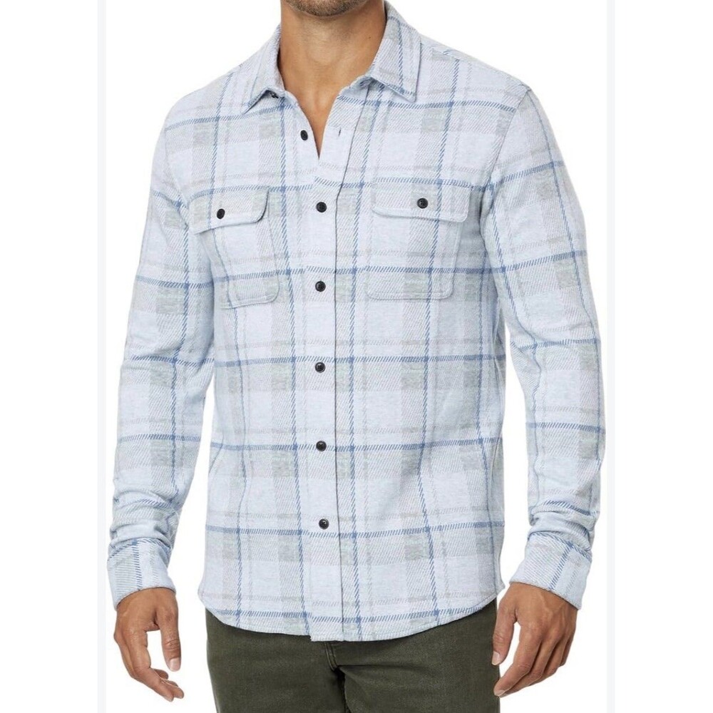 Faherty Men's Big & Tall Legend Sweater Sky Plaid Long Sleeve Shirt. Size  3XL
